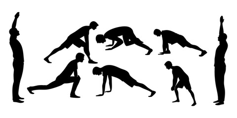 Yoga Stretching Silhouettes – Vector Icons of Fitness Poses- yoga, fitness, stretching, silhouette, vector, icon, pose, exercise, workout, body, 