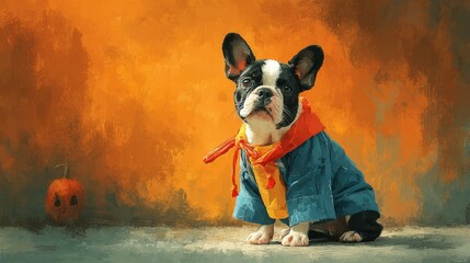 Adorable French Bulldog Puppy Dressed for Halloween Celebration