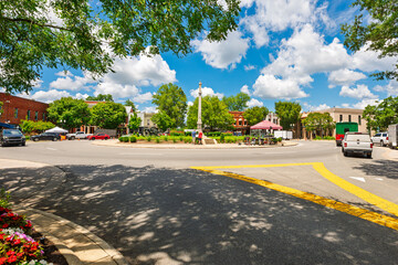 The Confederate Monument at the center of the public town square and park in the historic old town...
