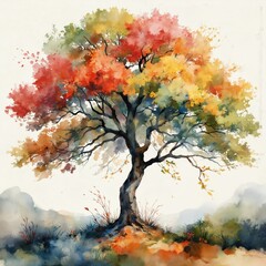 Abstract watercolor tree art vibrant rainbow colors, splash effects, dreamy fantasy style., organic shapes, textures create bright, colorful illustration on canvas. Modern, contemporary artwork with