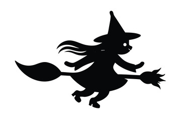 witch flying cat vector icon