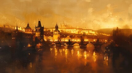 Obraz premium Cityscape golden evening view