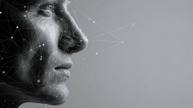 3D Facial Scan Interface Showcasing Advanced Medical Technology With Neutral Backdrop and Floating Elements for Enhanced Visualization