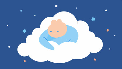 Dreamy Nap A whimsical illustration shows a character curled up on a large billowy cloud with one arm resting over their face. The cloud is puffy and white with soft curves.