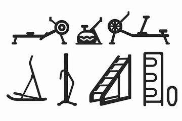 Fitness equipment silhouette icon set. gym, workout tools silhouette collection