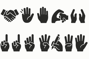 Obraz premium Gesture, hand silhouette icon set. communication, interaction symbols in silhouette style