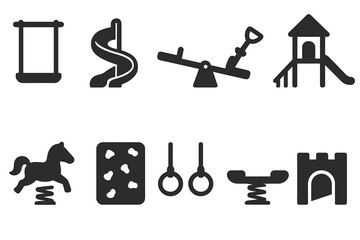 Fototapeta premium Playground equipment silhouette icon set. swings, slides, and more