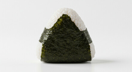 Traditional Japanese Onigiri Rice Ball with Nori Seaweed on Clean White Background