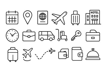 Fototapeta premium Travel and tourism line icon set. simplified vacation planning line icon collection