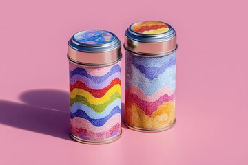 Two decorative jars with golden lids stand on a light pink surface in studio lighting against a monochromatic pink background