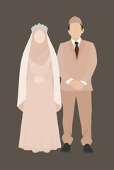 Vector art of Muslim wedding couple in delicate pastel tones, perfect for wedding invites, cards, and illustrations