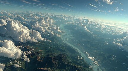 An image of an aerial view looking straight down on the Earth with wispy clouds blurring the clarity of the ground.