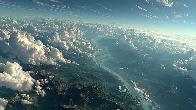 An image of an aerial view looking straight down on the Earth with wispy clouds blurring the clarity of the ground. - Powered by Adobe