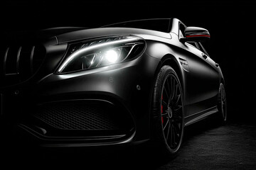 Sleek Black Vehicle Isolated on Dark Background with Copy Space
