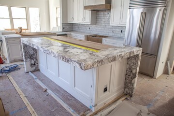 Verifies proper positioning of kitchen island countertop