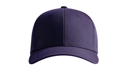 A deep indigo-purple baseball cap, front view, against a black background