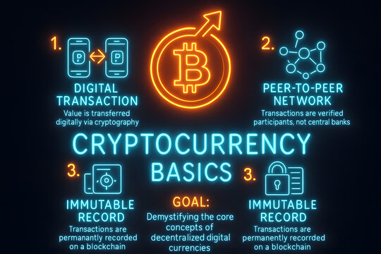 Cryptocurrency 101 Infographic with Digital Currency Basics for Blockchain Education