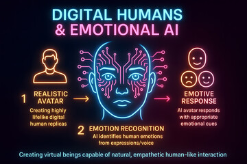 Emotional AI Infographic with Affective Computing for Human-Machine Interaction