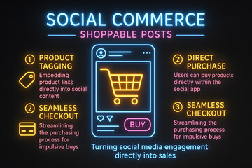 Social Commerce Infographic with Shoppable Content Trends for Digital Marketing
