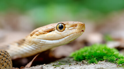 Obraz premium Viper with flicking tongue in lush greenery