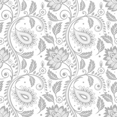 Seamless paisley floral pattern with vintage decorative design and retro textile style