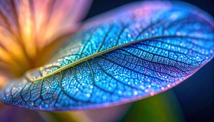 Close Up Vibrant Blue Leaf With Colorful Veins