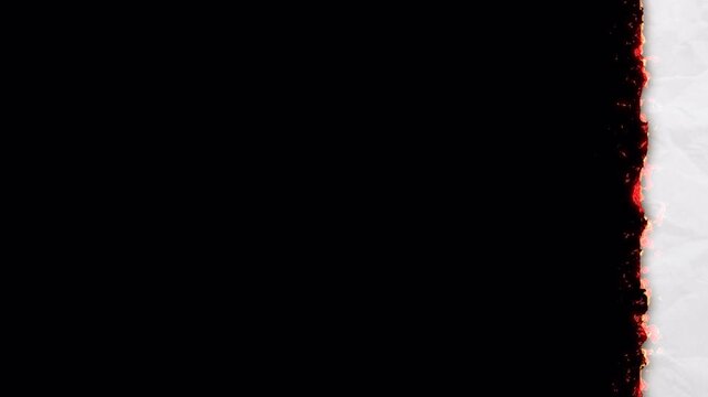 paper transition burning effect moving horizontal on background. 4k video paper burning animation