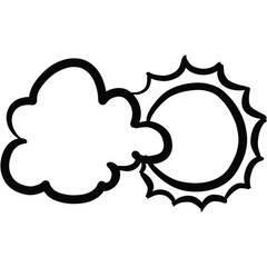 Minimalist Black Line Art of Cloud and Sun