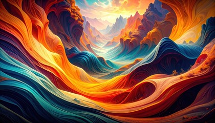 Colorful Abstract Mountain Valley Landscape