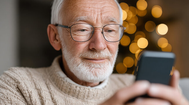 Elderly man engaging with ai voice assistant at home for communication and convenience - Powered by Adobe