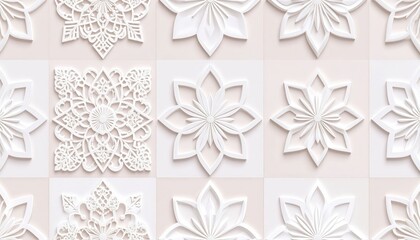 Elegant White Floral Pattern Design On Beige Background
