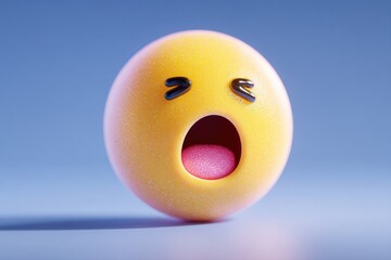 Sad emoji face ball with sunken eyes and a frowning mouth against a gray background expressing sadness