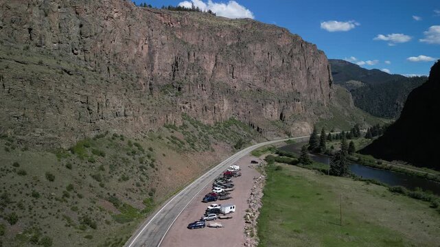 Aerial over Wagon Wheel Gap Interpretive Site on highway 149 near Creede Colorado