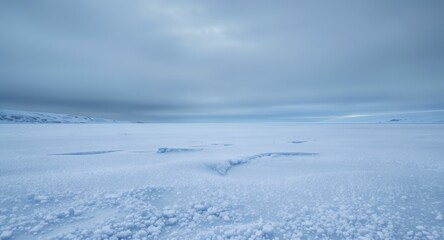 Frozen Landscape with Snowballs and Cloudy Sky