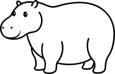 Outline Drawing of a Hippopotamus with a Smiling Face on a White Background river horse mammal