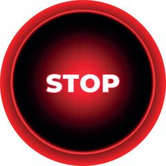 Red button with word stop. Red Alert Button on transparent background. A Stop red button designed for alerts or emergencies, highlighted against a dark, Isolated element, vector illustration
