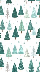 Obraz premium Christmas Tree Pattern with Green Pines Forest on White Background for Decoration