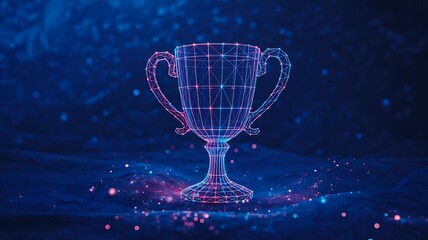 Digital holographic trophy glowing in neon blue light