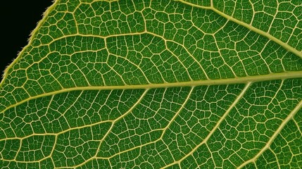 Obraz premium Detailed macro of a green leaf, highlighting the intricate vein structures within.