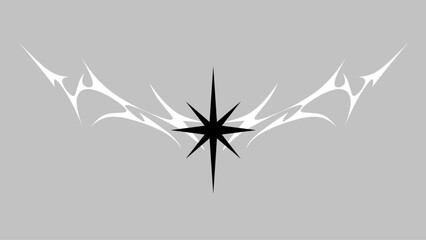 Neo tribal cyber sigilism y2k symmetrical shapes, abstract star cyber gothic streetwear template elements, vector design for t-shirt print apparel, tattoo, sticker and poster 