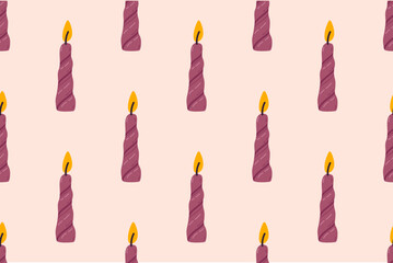 Repeating background featuring vertical twisted candles in soft pink tones
