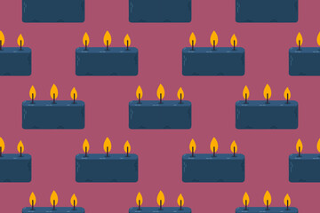 Repeating pattern featuring rectangular dark blue candles with three burning wicks