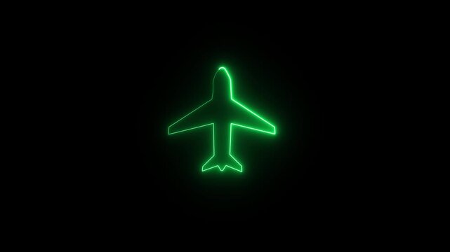 Neon glowing blue color airplane sign icon animation black background 4k video Biman icon neon airplane mode icon animation on black background. Glowing neon icon. 4k video.