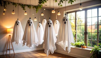 Halloween Ghost Decorations in Cozy Living Room