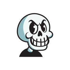 Grinning skull mascot vector illustration. Bold cartoon skull with an impish grin, perfect for spooky branding.