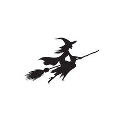Swift witch shadow silhouette. Sleek witch-on-broom silhouette racing through the night sky.