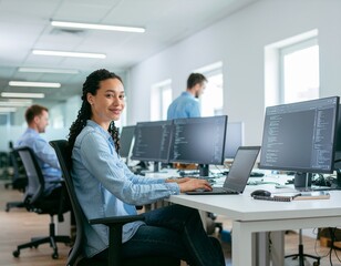 Naklejka premium Programmer working in a software developing company