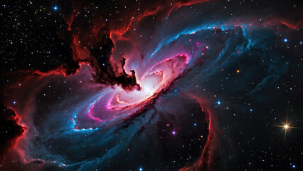 Galactic dance nebulae illuminated by vibrant colors in space