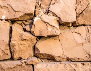 Fototapeta premium Rough Stone Wall of Brown Bricks Textured Background Close Up Natural Material