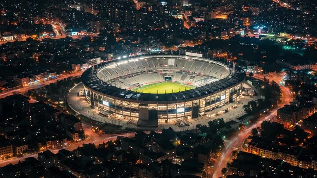 Illuminated Arena at Night: A Cityscape View of an architectural marvel event space